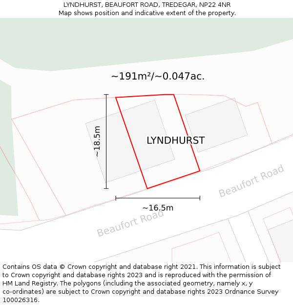 LYNDHURST, BEAUFORT ROAD, TREDEGAR, NP22 4NR: Plot and title map