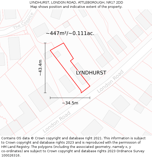 LYNDHURST, LONDON ROAD, ATTLEBOROUGH, NR17 2DD: Plot and title map
