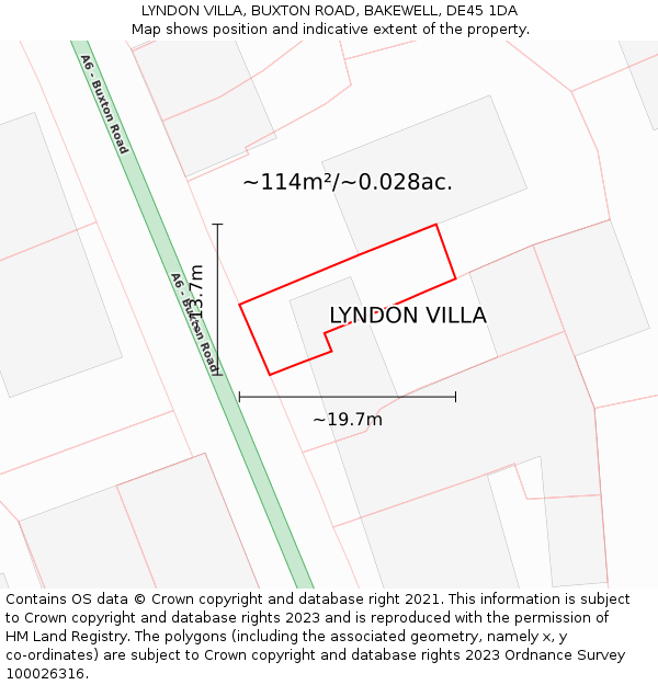 LYNDON VILLA, BUXTON ROAD, BAKEWELL, DE45 1DA: Plot and title map