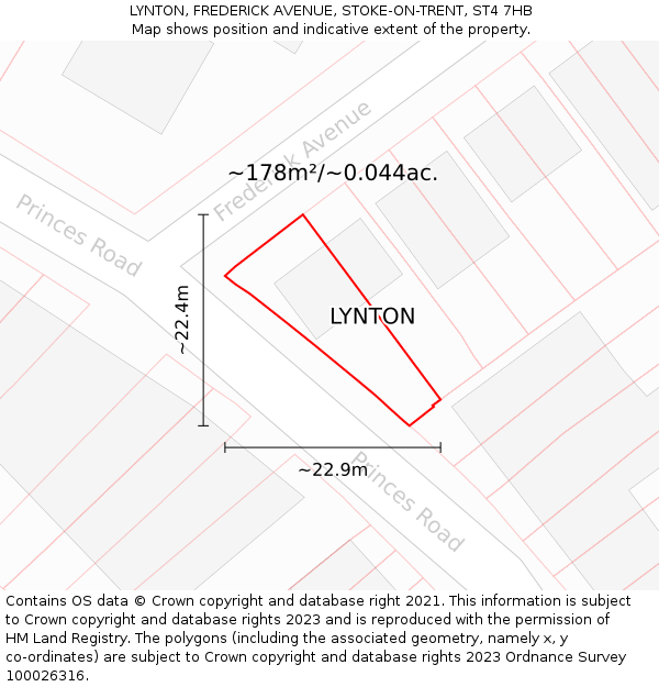 LYNTON, FREDERICK AVENUE, STOKE-ON-TRENT, ST4 7HB: Plot and title map