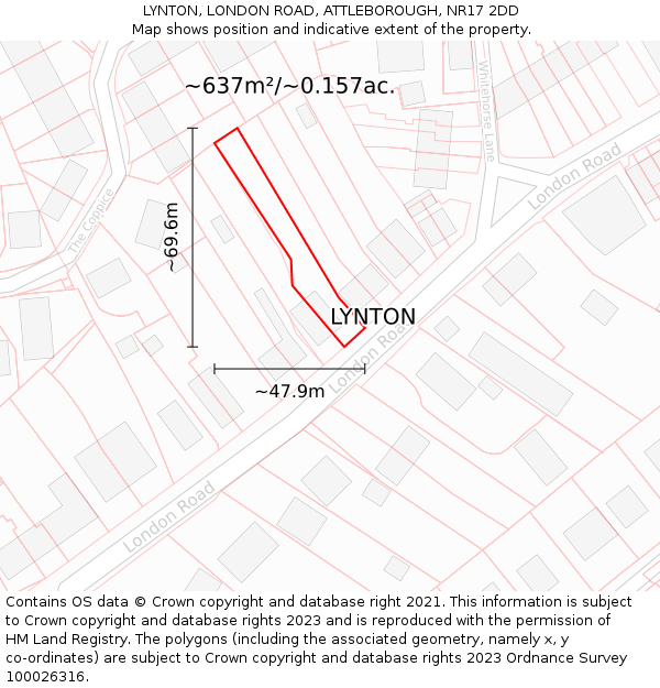 LYNTON, LONDON ROAD, ATTLEBOROUGH, NR17 2DD: Plot and title map