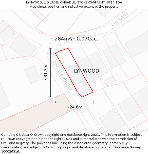 LYNWOOD, LID LANE, CHEADLE, STOKE-ON-TRENT, ST10 1QA: Plot and title map