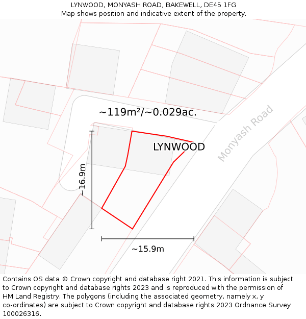 LYNWOOD, MONYASH ROAD, BAKEWELL, DE45 1FG: Plot and title map