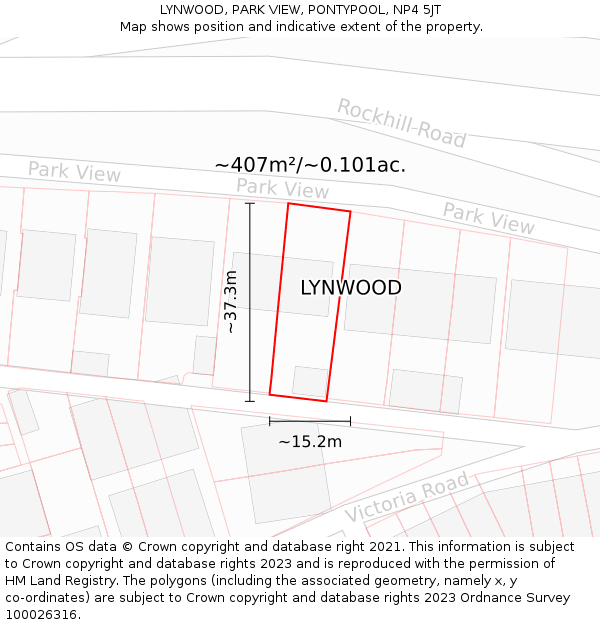 LYNWOOD, PARK VIEW, PONTYPOOL, NP4 5JT: Plot and title map