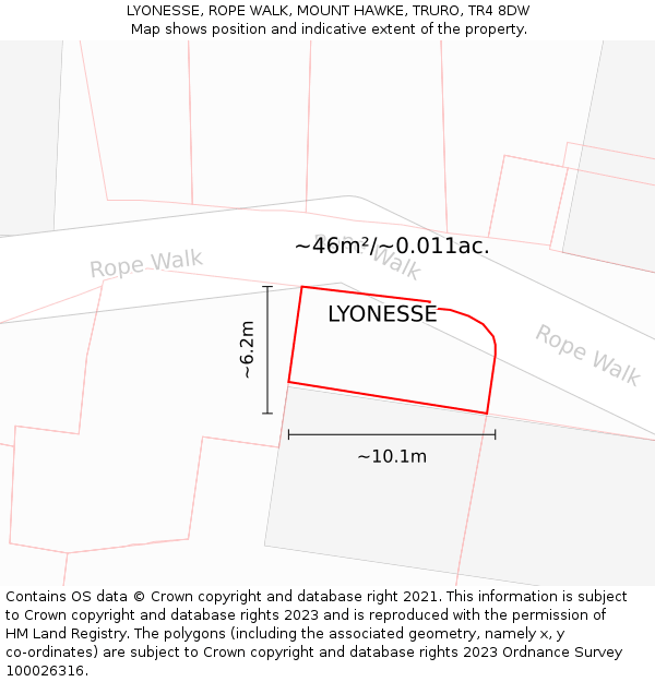 LYONESSE, ROPE WALK, MOUNT HAWKE, TRURO, TR4 8DW: Plot and title map