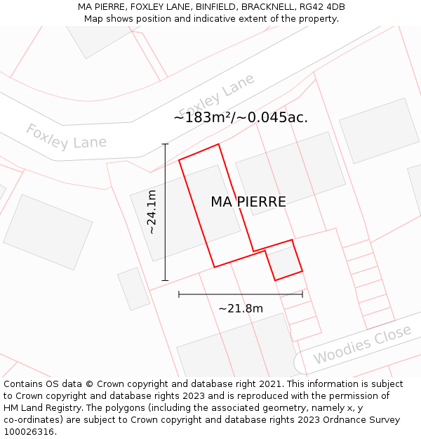 MA PIERRE, FOXLEY LANE, BINFIELD, BRACKNELL, RG42 4DB: Plot and title map