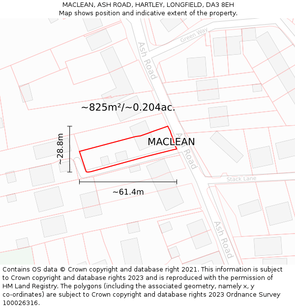 MACLEAN, ASH ROAD, HARTLEY, LONGFIELD, DA3 8EH: Plot and title map