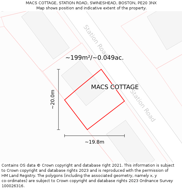 MACS COTTAGE, STATION ROAD, SWINESHEAD, BOSTON, PE20 3NX: Plot and title map