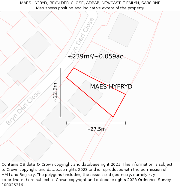 MAES HYFRYD, BRYN DERI CLOSE, ADPAR, NEWCASTLE EMLYN, SA38 9NP: Plot and title map