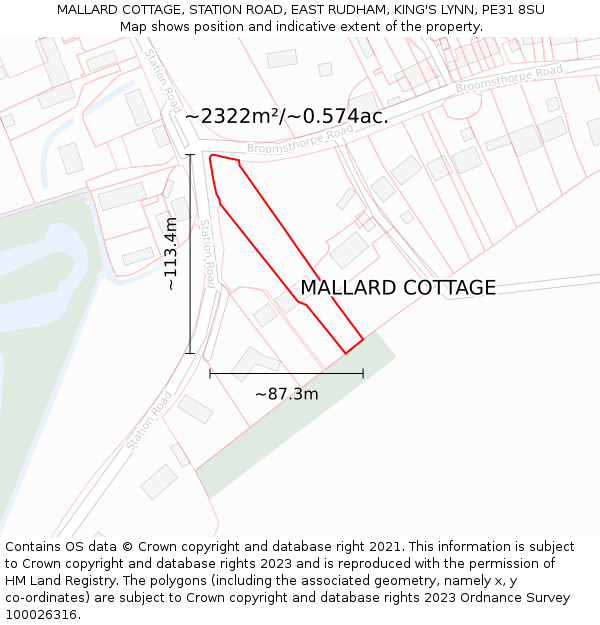MALLARD COTTAGE, STATION ROAD, EAST RUDHAM, KING'S LYNN, PE31 8SU: Plot and title map