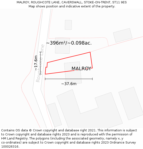 MALROY, ROUGHCOTE LANE, CAVERSWALL, STOKE-ON-TRENT, ST11 9ES: Plot and title map