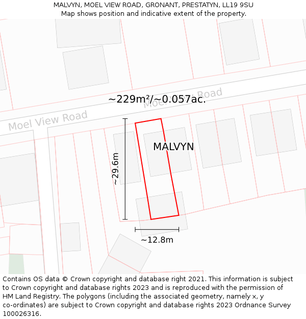MALVYN, MOEL VIEW ROAD, GRONANT, PRESTATYN, LL19 9SU: Plot and title map