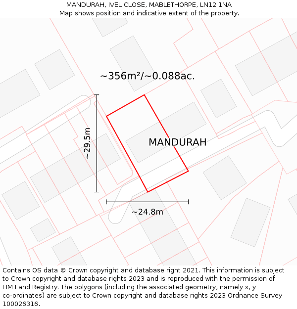MANDURAH, IVEL CLOSE, MABLETHORPE, LN12 1NA: Plot and title map