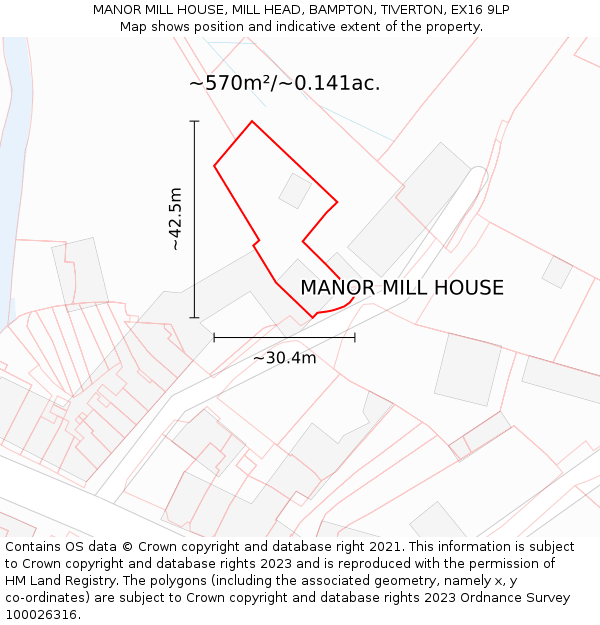 MANOR MILL HOUSE, MILL HEAD, BAMPTON, TIVERTON, EX16 9LP: Plot and title map