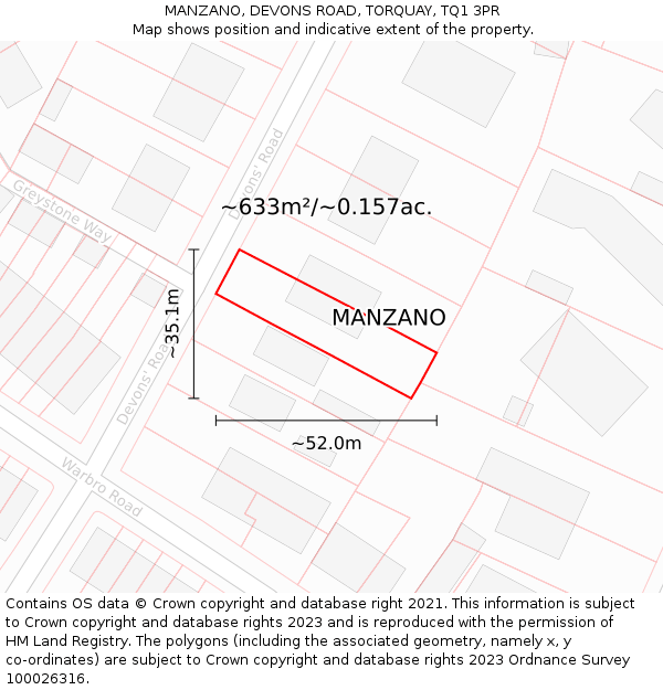 MANZANO, DEVONS ROAD, TORQUAY, TQ1 3PR: Plot and title map