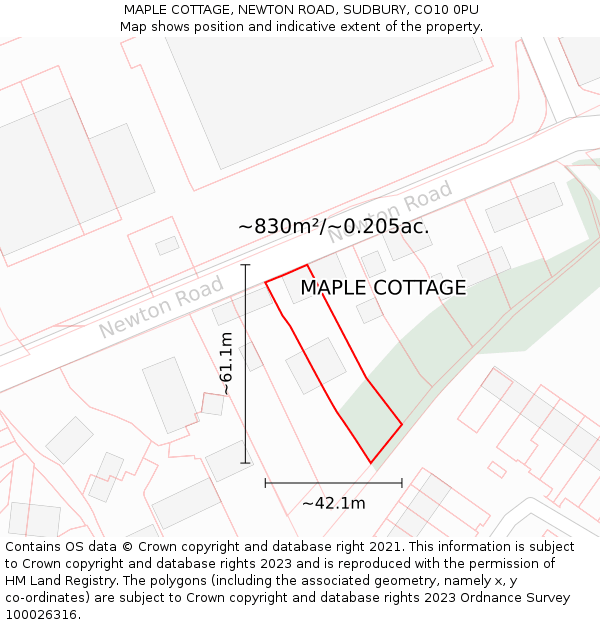 MAPLE COTTAGE, NEWTON ROAD, SUDBURY, CO10 0PU: Plot and title map