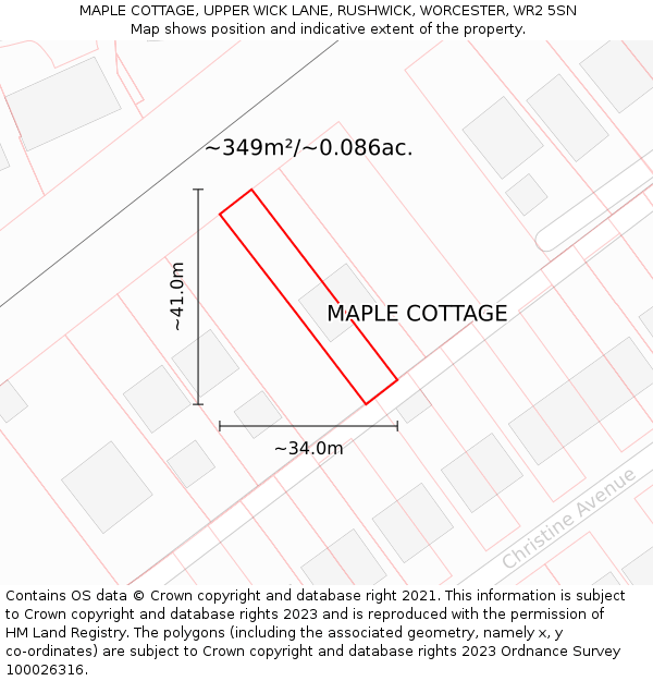 MAPLE COTTAGE, UPPER WICK LANE, RUSHWICK, WORCESTER, WR2 5SN: Plot and title map