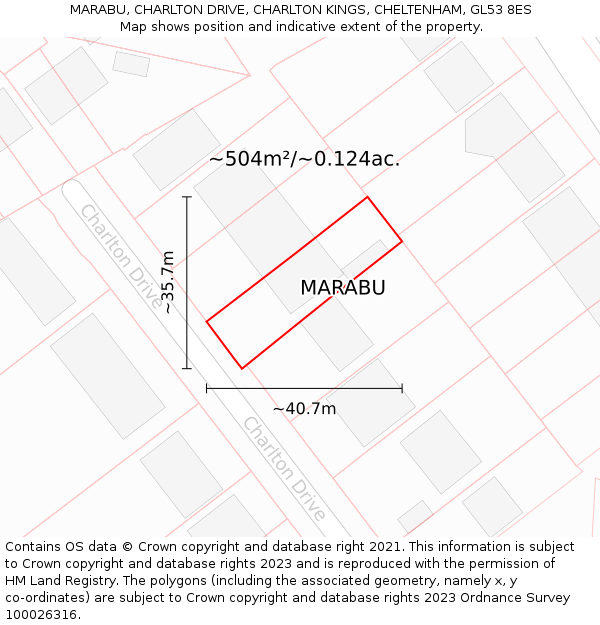 MARABU, CHARLTON DRIVE, CHARLTON KINGS, CHELTENHAM, GL53 8ES: Plot and title map