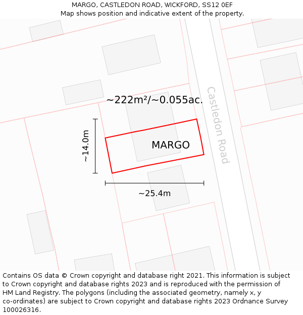 MARGO, CASTLEDON ROAD, WICKFORD, SS12 0EF: Plot and title map