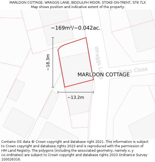 MARLDON COTTAGE, WRAGGS LANE, BIDDULPH MOOR, STOKE-ON-TRENT, ST8 7LX: Plot and title map