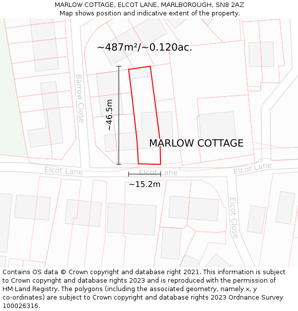 MARLOW COTTAGE, ELCOT LANE, MARLBOROUGH, SN8 2AZ: Plot and title map