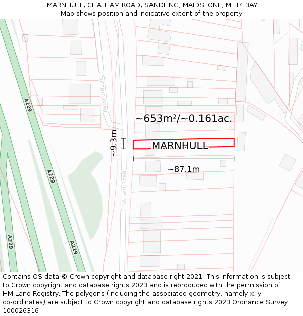 MARNHULL, CHATHAM ROAD, SANDLING, MAIDSTONE, ME14 3AY: Plot and title map