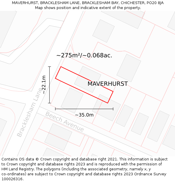 MAVERHURST, BRACKLESHAM LANE, BRACKLESHAM BAY, CHICHESTER, PO20 8JA: Plot and title map