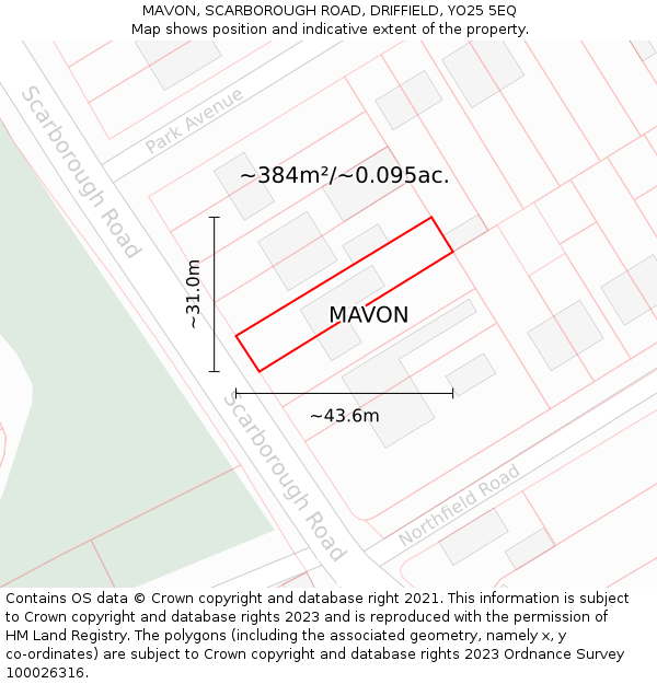 MAVON, SCARBOROUGH ROAD, DRIFFIELD, YO25 5EQ: Plot and title map