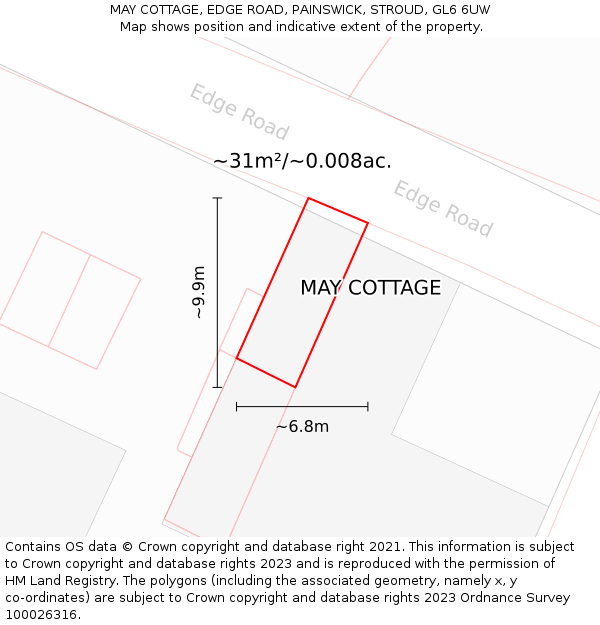 MAY COTTAGE, EDGE ROAD, PAINSWICK, STROUD, GL6 6UW: Plot and title map