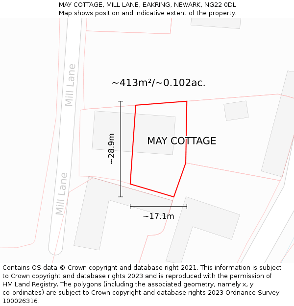 MAY COTTAGE, MILL LANE, EAKRING, NEWARK, NG22 0DL: Plot and title map