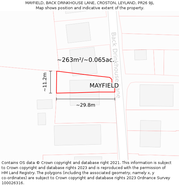 MAYFIELD, BACK DRINKHOUSE LANE, CROSTON, LEYLAND, PR26 9JL: Plot and title map