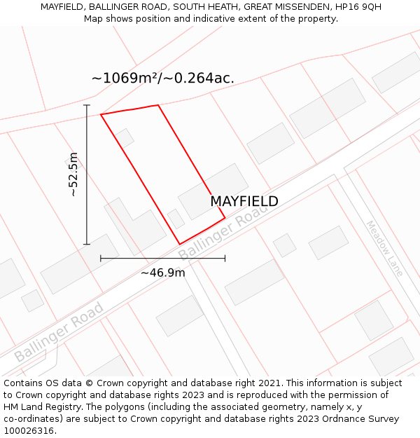 MAYFIELD, BALLINGER ROAD, SOUTH HEATH, GREAT MISSENDEN, HP16 9QH: Plot and title map