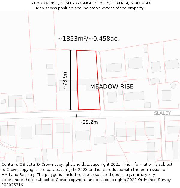 MEADOW RISE, SLALEY GRANGE, SLALEY, HEXHAM, NE47 0AD: Plot and title map