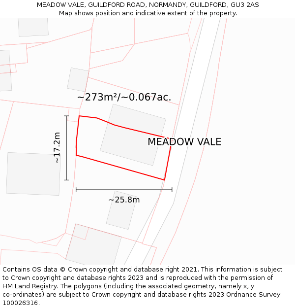 MEADOW VALE, GUILDFORD ROAD, NORMANDY, GUILDFORD, GU3 2AS: Plot and title map