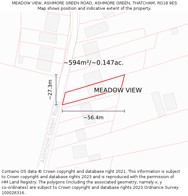 MEADOW VIEW, ASHMORE GREEN ROAD, ASHMORE GREEN, THATCHAM, RG18 9ES: Plot and title map