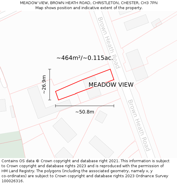 MEADOW VIEW, BROWN HEATH ROAD, CHRISTLETON, CHESTER, CH3 7PN: Plot and title map