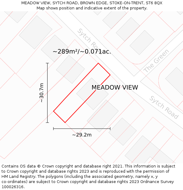 MEADOW VIEW, SYTCH ROAD, BROWN EDGE, STOKE-ON-TRENT, ST6 8QX: Plot and title map