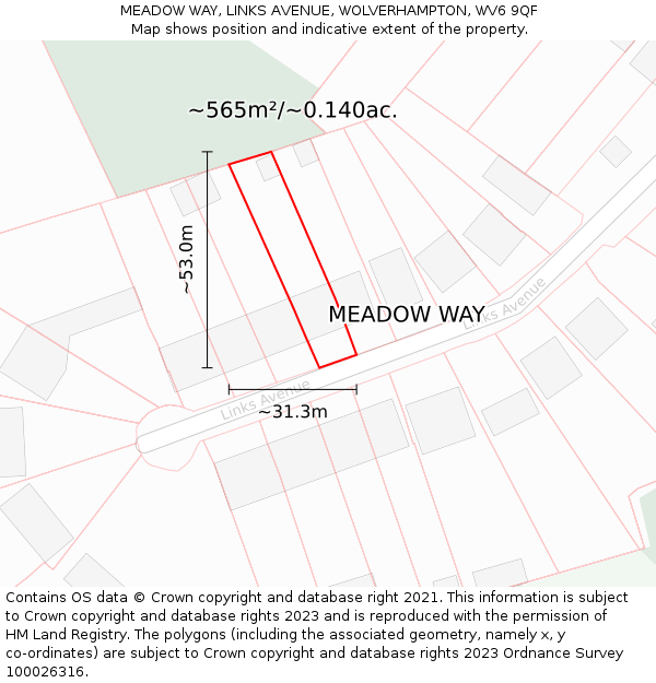 MEADOW WAY, LINKS AVENUE, WOLVERHAMPTON, WV6 9QF: Plot and title map
