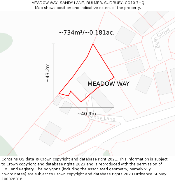MEADOW WAY, SANDY LANE, BULMER, SUDBURY, CO10 7HQ: Plot and title map