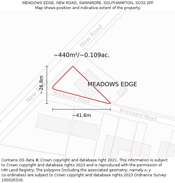 MEADOWS EDGE, NEW ROAD, SWANMORE, SOUTHAMPTON, SO32 2PF: Plot and title map
