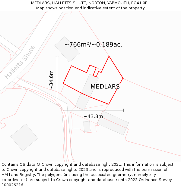 MEDLARS, HALLETTS SHUTE, NORTON, YARMOUTH, PO41 0RH: Plot and title map