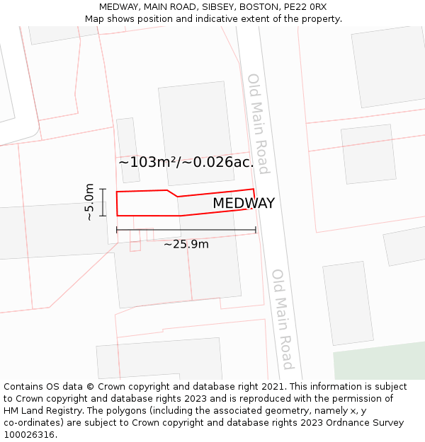 MEDWAY, MAIN ROAD, SIBSEY, BOSTON, PE22 0RX: Plot and title map