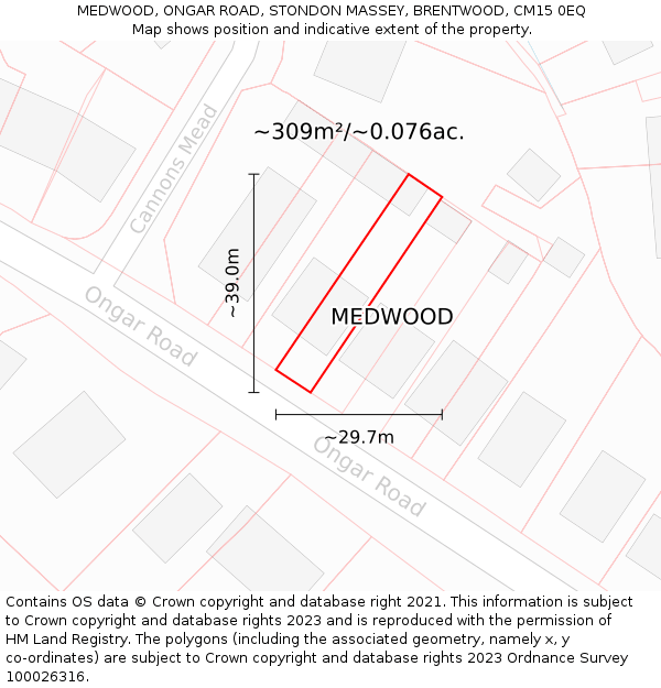 MEDWOOD, ONGAR ROAD, STONDON MASSEY, BRENTWOOD, CM15 0EQ: Plot and title map