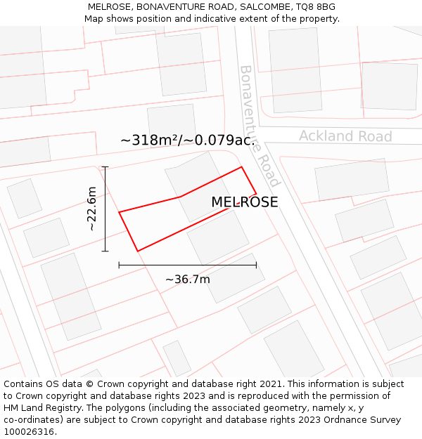 MELROSE, BONAVENTURE ROAD, SALCOMBE, TQ8 8BG: Plot and title map
