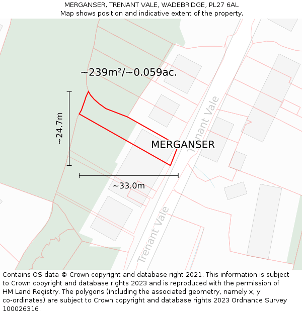 MERGANSER, TRENANT VALE, WADEBRIDGE, PL27 6AL: Plot and title map