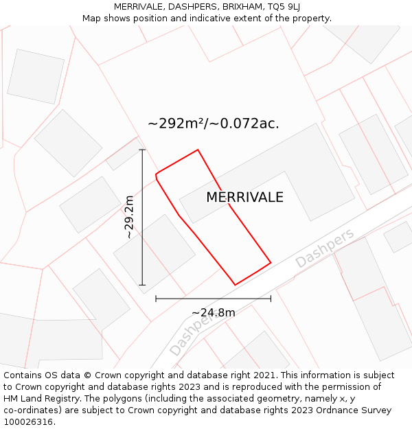 MERRIVALE, DASHPERS, BRIXHAM, TQ5 9LJ: Plot and title map