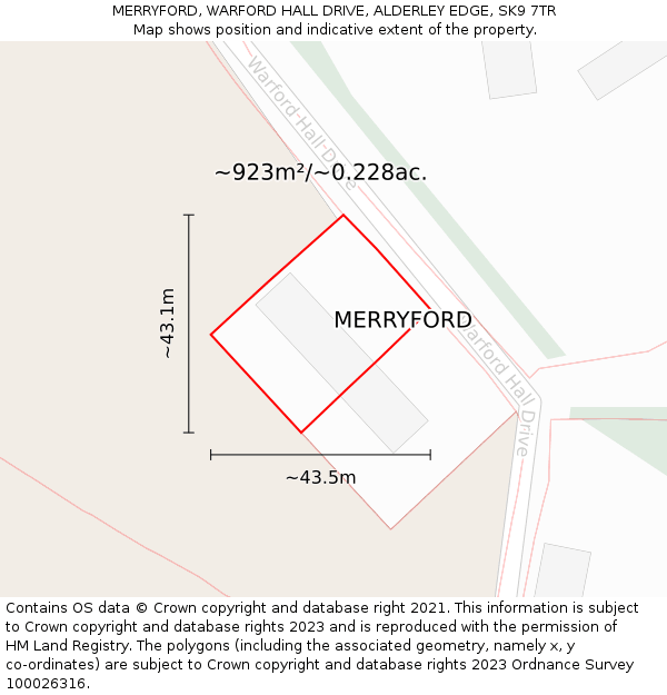 MERRYFORD, WARFORD HALL DRIVE, ALDERLEY EDGE, SK9 7TR: Plot and title map