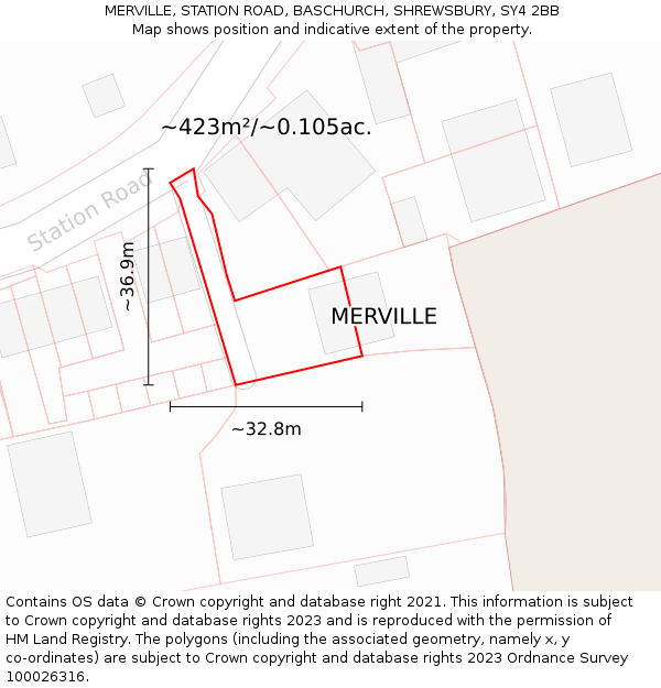 MERVILLE, STATION ROAD, BASCHURCH, SHREWSBURY, SY4 2BB: Plot and title map