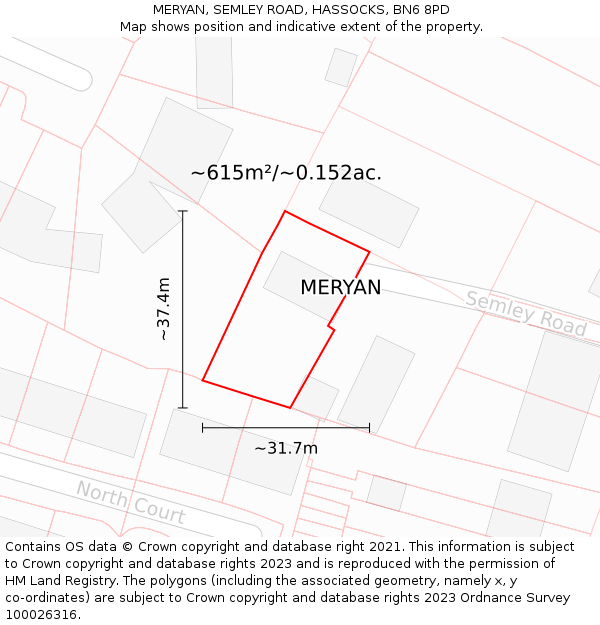 MERYAN, SEMLEY ROAD, HASSOCKS, BN6 8PD: Plot and title map