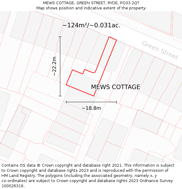 MEWS COTTAGE, GREEN STREET, RYDE, PO33 2QT: Plot and title map
